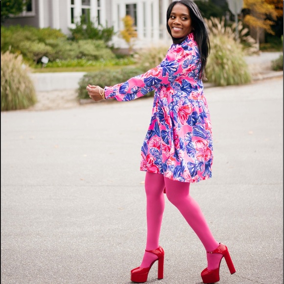 Lilly Pulitzer Dresses & Skirts - Lilly Pulitzer Women's Pink & Blue Long Sleeve Printed Floral Mini Dress Size S